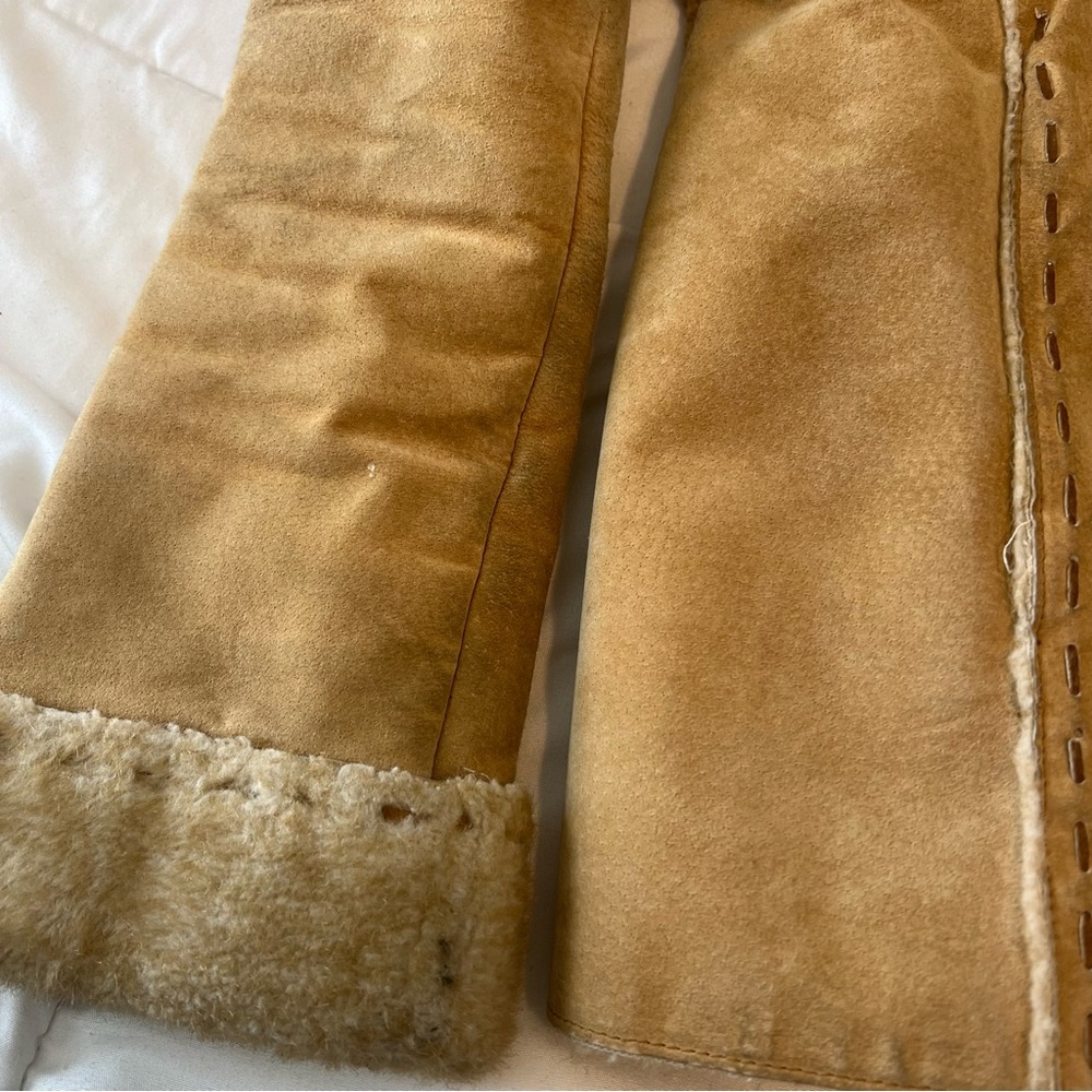 Vintage Y2K Guess Genuine Leather Penny Lane Shearling 70s Style Coat Camel M - Picture 5 of 13